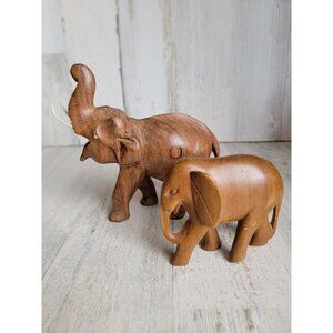 Vintage‎ wooden elephant couple baby mom home decor unique